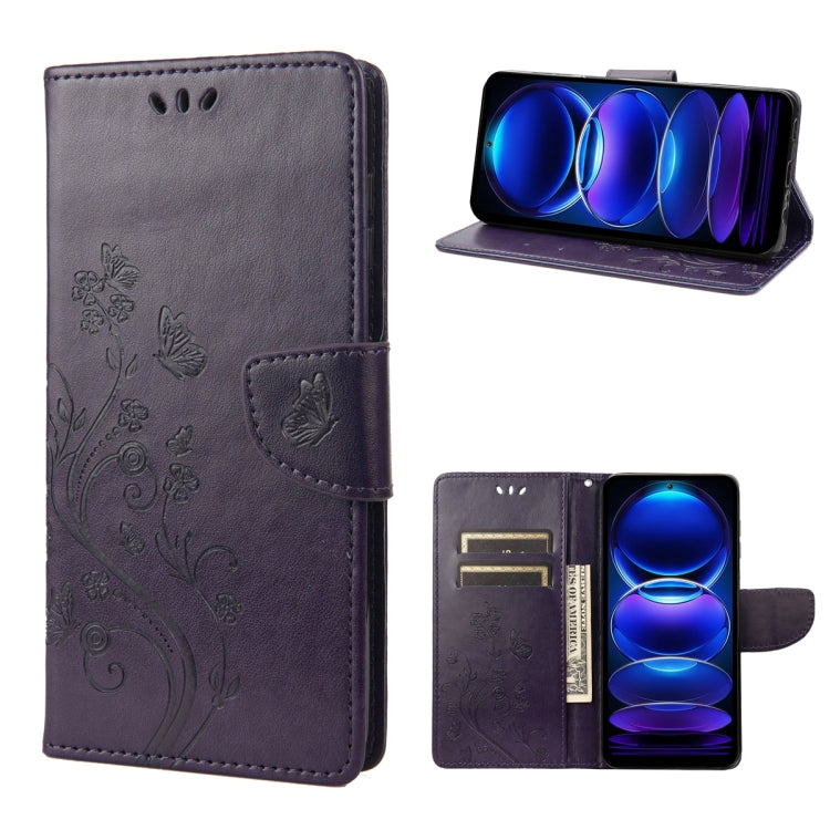Butterfly Flower Pattern Leather Phone Case, For OPPO Reno8 T 4G, For Xiaomi Redmi Note 12 5G Global / Poco X5 5G, For Xiaomi Redmi Note 12 Pro 5G Global, For Xiaomi Redmi Note 12 Pro+ 5G Global