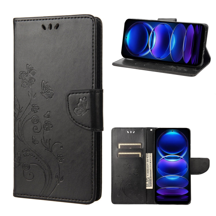 Butterfly Flower Pattern Leather Phone Case, For OPPO Reno8 T 4G, For Xiaomi Redmi Note 12 5G Global / Poco X5 5G, For Xiaomi Redmi Note 12 Pro 5G Global, For Xiaomi Redmi Note 12 Pro+ 5G Global