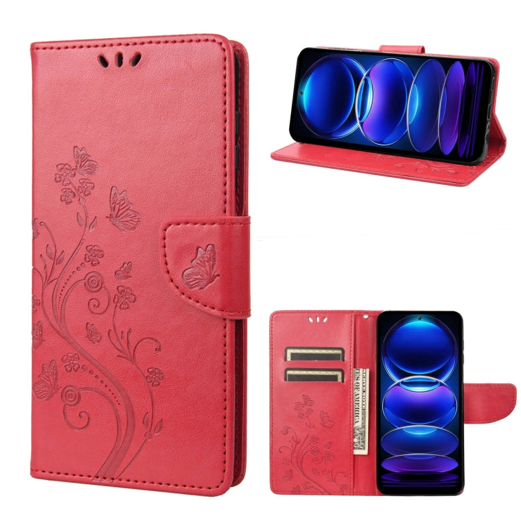 Butterfly Flower Pattern Leather Phone Case, For OPPO Reno8 T 4G, For Xiaomi Redmi Note 12 5G Global / Poco X5 5G, For Xiaomi Redmi Note 12 Pro 5G Global, For Xiaomi Redmi Note 12 Pro+ 5G Global