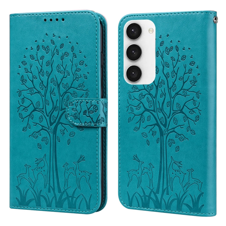Tree & Deer Pattern Pressed Printing Horizontal Flip Leather Phone Case, For Samsung Galaxy S23 5G, For Samsung Galaxy S23+ 5G, For Samsung Galaxy S23 Ultra 5G, For Samsung Galaxy A14 5G, For Samsung Galaxy A34 5G, For Samsung Galaxy A54 5G