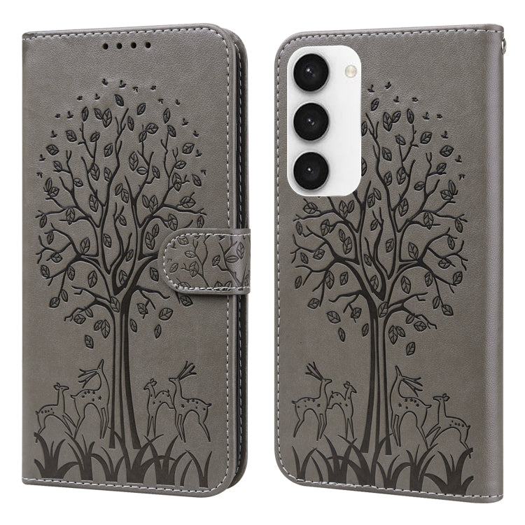 Tree & Deer Pattern Pressed Printing Horizontal Flip Leather Phone Case, For Samsung Galaxy S23 5G, For Samsung Galaxy S23+ 5G, For Samsung Galaxy S23 Ultra 5G, For Samsung Galaxy A14 5G, For Samsung Galaxy A34 5G, For Samsung Galaxy A54 5G