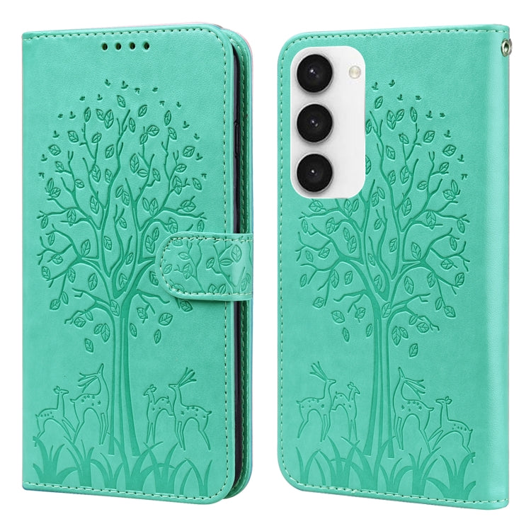 Tree & Deer Pattern Pressed Printing Horizontal Flip Leather Phone Case, For Samsung Galaxy S23 5G, For Samsung Galaxy S23+ 5G, For Samsung Galaxy S23 Ultra 5G, For Samsung Galaxy A14 5G, For Samsung Galaxy A34 5G, For Samsung Galaxy A54 5G