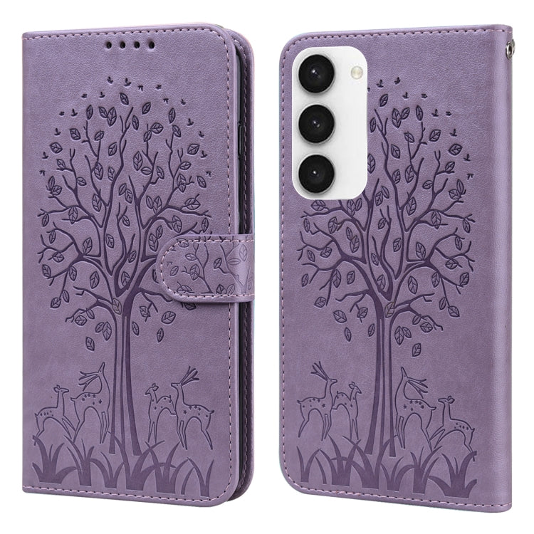 Tree & Deer Pattern Pressed Printing Horizontal Flip Leather Phone Case, For Samsung Galaxy S23 5G, For Samsung Galaxy S23+ 5G, For Samsung Galaxy S23 Ultra 5G, For Samsung Galaxy A14 5G, For Samsung Galaxy A34 5G, For Samsung Galaxy A54 5G