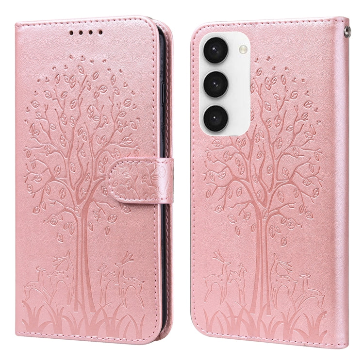 Tree & Deer Pattern Pressed Printing Horizontal Flip Leather Phone Case, For Samsung Galaxy S23 5G, For Samsung Galaxy S23+ 5G, For Samsung Galaxy S23 Ultra 5G, For Samsung Galaxy A14 5G, For Samsung Galaxy A34 5G, For Samsung Galaxy A54 5G