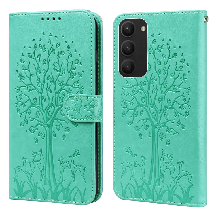 Tree & Deer Pattern Pressed Printing Horizontal Flip Leather Phone Case, For Samsung Galaxy S23 5G, For Samsung Galaxy S23+ 5G, For Samsung Galaxy S23 Ultra 5G, For Samsung Galaxy A14 5G, For Samsung Galaxy A34 5G, For Samsung Galaxy A54 5G