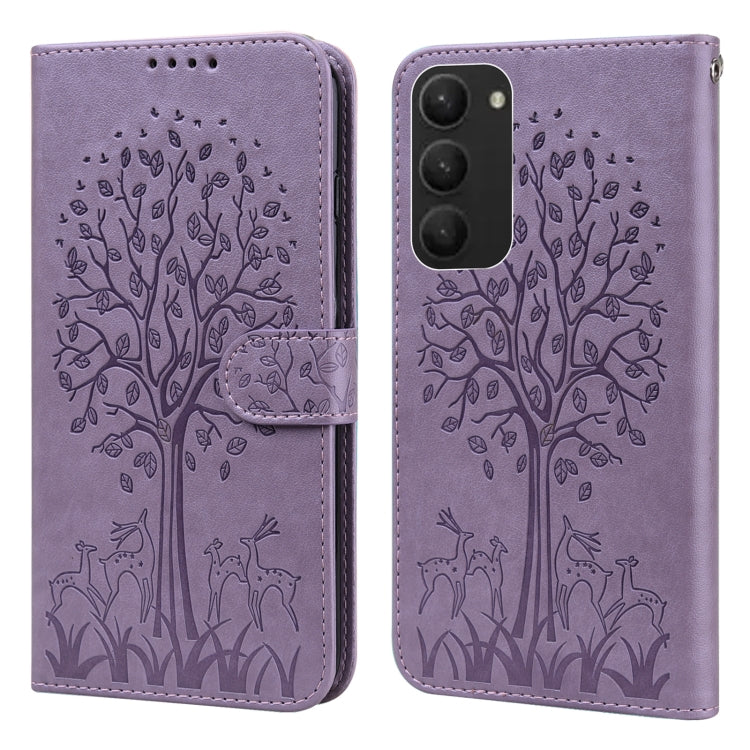Tree & Deer Pattern Pressed Printing Horizontal Flip Leather Phone Case, For Samsung Galaxy S23 5G, For Samsung Galaxy S23+ 5G, For Samsung Galaxy S23 Ultra 5G, For Samsung Galaxy A14 5G, For Samsung Galaxy A34 5G, For Samsung Galaxy A54 5G