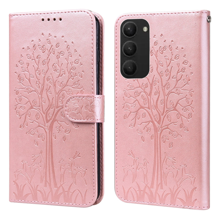 Tree & Deer Pattern Pressed Printing Horizontal Flip Leather Phone Case, For Samsung Galaxy S23 5G, For Samsung Galaxy S23+ 5G, For Samsung Galaxy S23 Ultra 5G, For Samsung Galaxy A14 5G, For Samsung Galaxy A34 5G, For Samsung Galaxy A54 5G