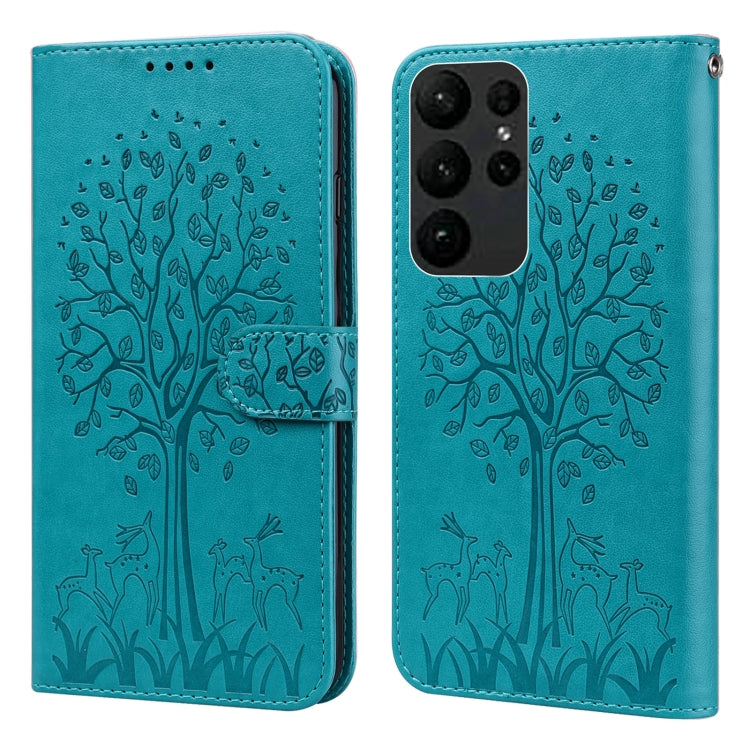 Tree & Deer Pattern Pressed Printing Horizontal Flip Leather Phone Case, For Samsung Galaxy S23 5G, For Samsung Galaxy S23+ 5G, For Samsung Galaxy S23 Ultra 5G, For Samsung Galaxy A14 5G, For Samsung Galaxy A34 5G, For Samsung Galaxy A54 5G