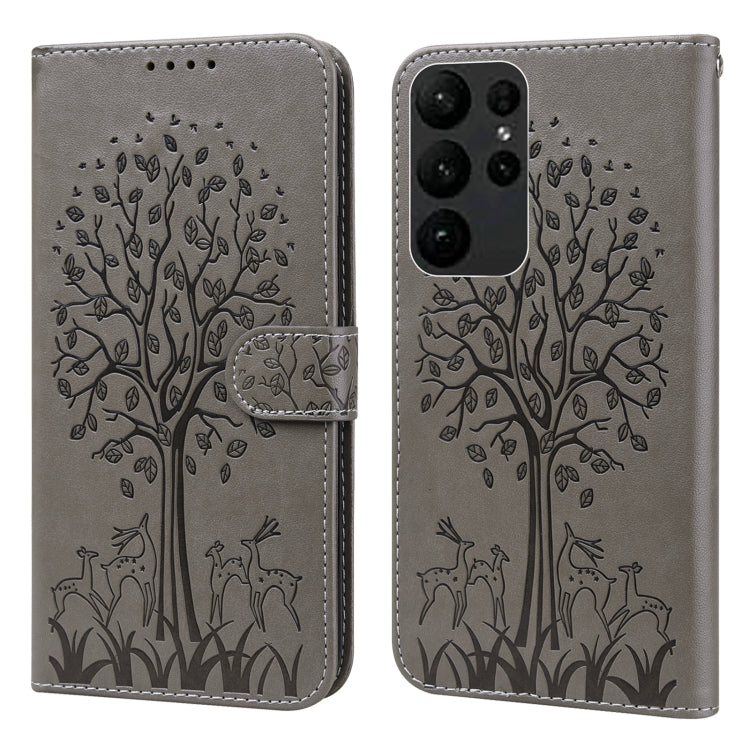 Tree & Deer Pattern Pressed Printing Horizontal Flip Leather Phone Case, For Samsung Galaxy S23 5G, For Samsung Galaxy S23+ 5G, For Samsung Galaxy S23 Ultra 5G, For Samsung Galaxy A14 5G, For Samsung Galaxy A34 5G, For Samsung Galaxy A54 5G
