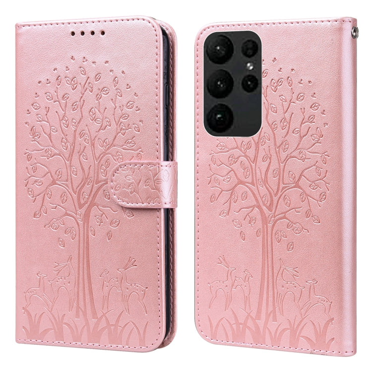 Tree & Deer Pattern Pressed Printing Horizontal Flip Leather Phone Case, For Samsung Galaxy S23 5G, For Samsung Galaxy S23+ 5G, For Samsung Galaxy S23 Ultra 5G, For Samsung Galaxy A14 5G, For Samsung Galaxy A34 5G, For Samsung Galaxy A54 5G