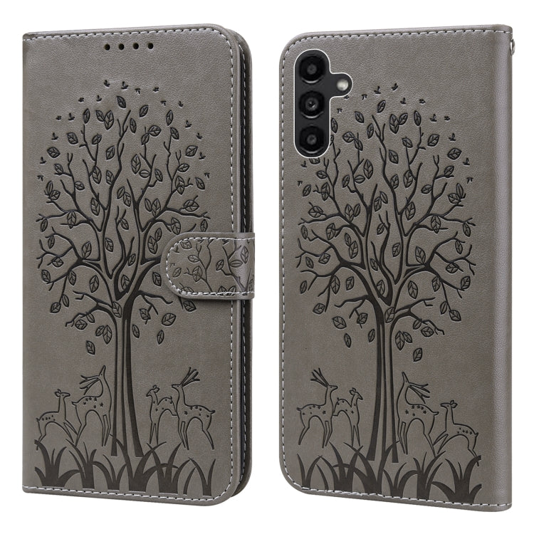 Tree & Deer Pattern Pressed Printing Horizontal Flip Leather Phone Case, For Samsung Galaxy S23 5G, For Samsung Galaxy S23+ 5G, For Samsung Galaxy S23 Ultra 5G, For Samsung Galaxy A14 5G, For Samsung Galaxy A34 5G, For Samsung Galaxy A54 5G
