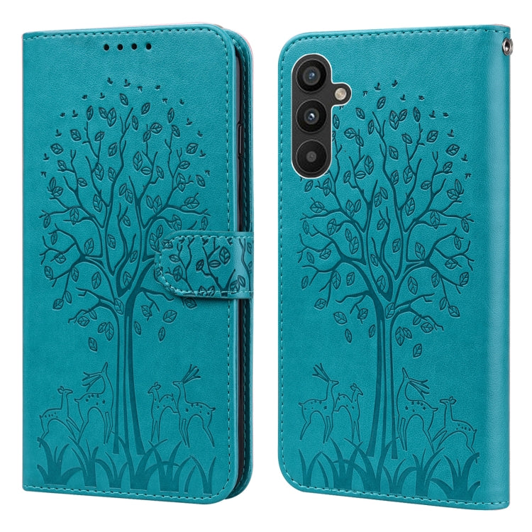 Tree & Deer Pattern Pressed Printing Horizontal Flip Leather Phone Case, For Samsung Galaxy S23 5G, For Samsung Galaxy S23+ 5G, For Samsung Galaxy S23 Ultra 5G, For Samsung Galaxy A14 5G, For Samsung Galaxy A34 5G, For Samsung Galaxy A54 5G