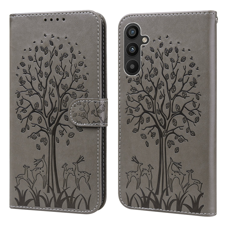 Tree & Deer Pattern Pressed Printing Horizontal Flip Leather Phone Case, For Samsung Galaxy S23 5G, For Samsung Galaxy S23+ 5G, For Samsung Galaxy S23 Ultra 5G, For Samsung Galaxy A14 5G, For Samsung Galaxy A34 5G, For Samsung Galaxy A54 5G