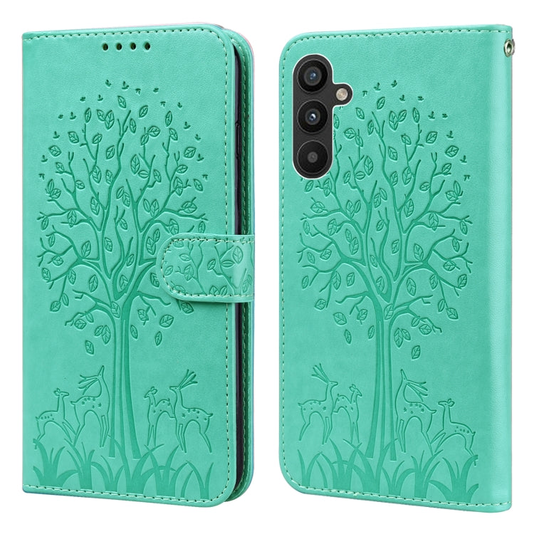 Tree & Deer Pattern Pressed Printing Horizontal Flip Leather Phone Case, For Samsung Galaxy S23 5G, For Samsung Galaxy S23+ 5G, For Samsung Galaxy S23 Ultra 5G, For Samsung Galaxy A14 5G, For Samsung Galaxy A34 5G, For Samsung Galaxy A54 5G