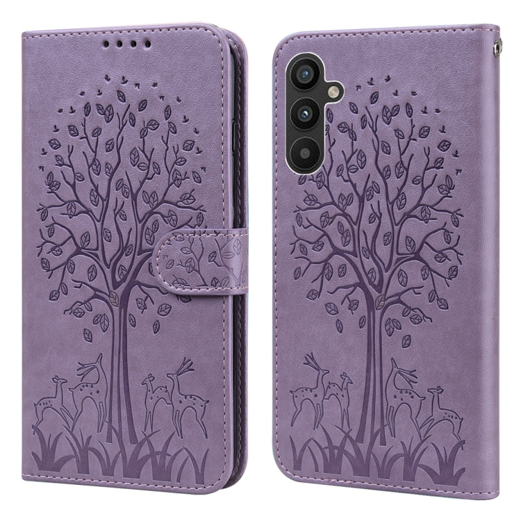 Tree & Deer Pattern Pressed Printing Horizontal Flip Leather Phone Case, For Samsung Galaxy S23 5G, For Samsung Galaxy S23+ 5G, For Samsung Galaxy S23 Ultra 5G, For Samsung Galaxy A14 5G, For Samsung Galaxy A34 5G, For Samsung Galaxy A54 5G