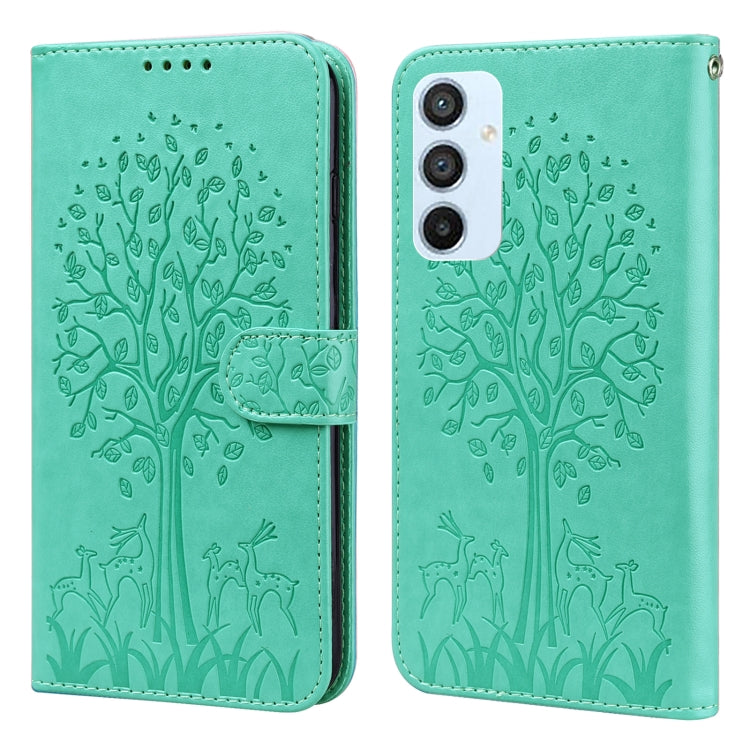 Tree & Deer Pattern Pressed Printing Horizontal Flip Leather Phone Case, For Samsung Galaxy S23 5G, For Samsung Galaxy S23+ 5G, For Samsung Galaxy S23 Ultra 5G, For Samsung Galaxy A14 5G, For Samsung Galaxy A34 5G, For Samsung Galaxy A54 5G