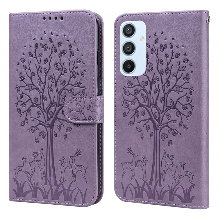 Tree & Deer Pattern Pressed Printing Horizontal Flip Leather Phone Case, For Samsung Galaxy S23 5G, For Samsung Galaxy S23+ 5G, For Samsung Galaxy S23 Ultra 5G, For Samsung Galaxy A14 5G, For Samsung Galaxy A34 5G, For Samsung Galaxy A54 5G