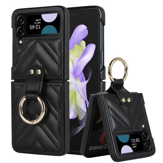 V-shaped Folding Protective Phone Case with Folding Ring, For Samsung Galaxy Z Flip4