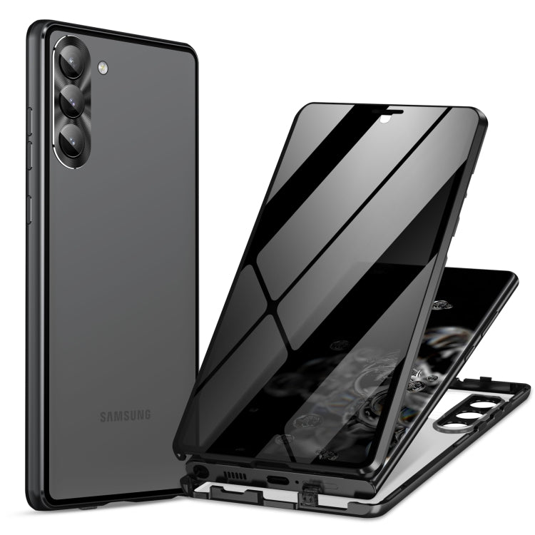 Privacy Full Cover Magnetic Metal Tempered Glass Phone Case, For Samsung Galaxy S23 5G, For Samsung Galaxy S23+ 5G, For Samsung Galaxy S23 Ultra 5G