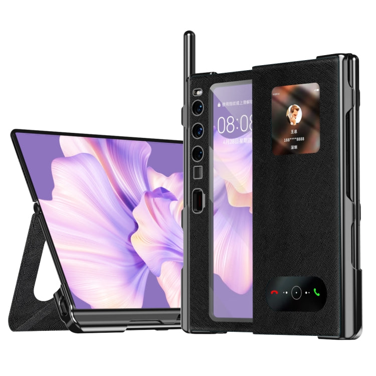 integrated Cross Pattern Electroplating All-inclusive Phone Case with Stand, For Huawei Mate Xs 2