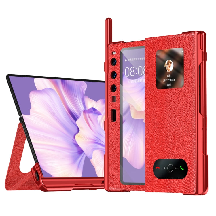 integrated Cross Pattern Electroplating All-inclusive Phone Case with Stand, For Huawei Mate Xs 2