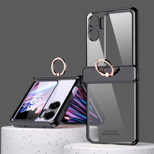 Electroplating Frame Ring Transparent Suction Phone Case with Protective Film, For OPPO Find N2 Flip