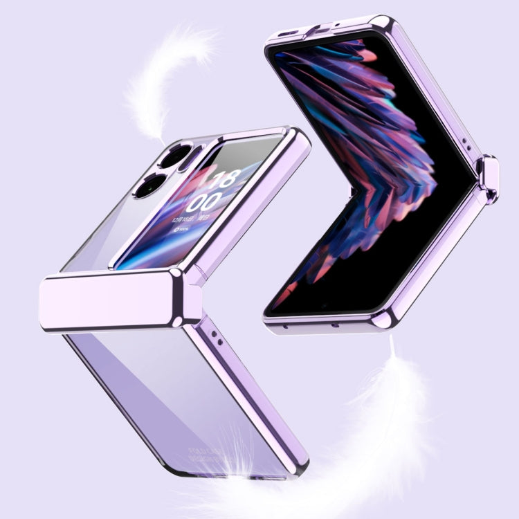 Electroplating Frame Ring Transparent Suction Phone Case with Protective Film, For OPPO Find N2 Flip