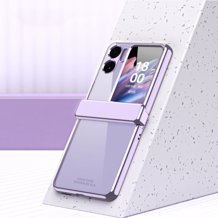 Electroplating Frame Ring Transparent Suction Phone Case with Protective Film, For OPPO Find N2 Flip