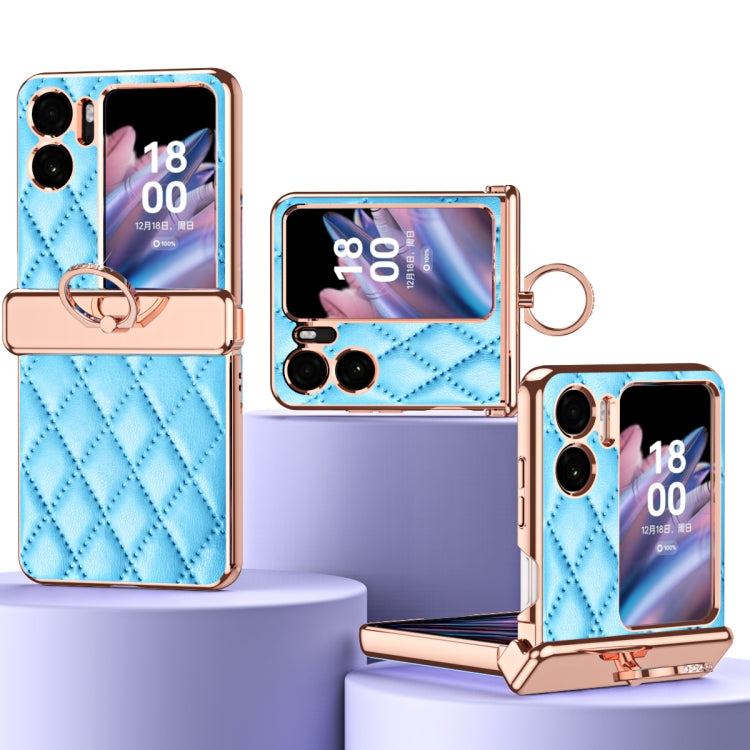 Rhombus Pattern Electroplated Plain Leather Magnetic Phone Case with Ring, For OPPO Find N2 Flip