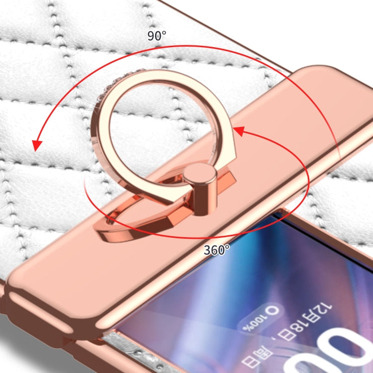 Rhombus Pattern Electroplated Plain Leather Magnetic Phone Case with Ring, For OPPO Find N2 Flip