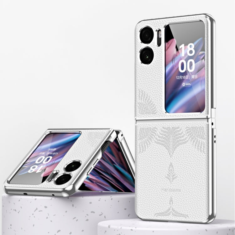 Litchi Pattern Electroplating Frame Embossed Phone Case, For OPPO Find N2 Flip