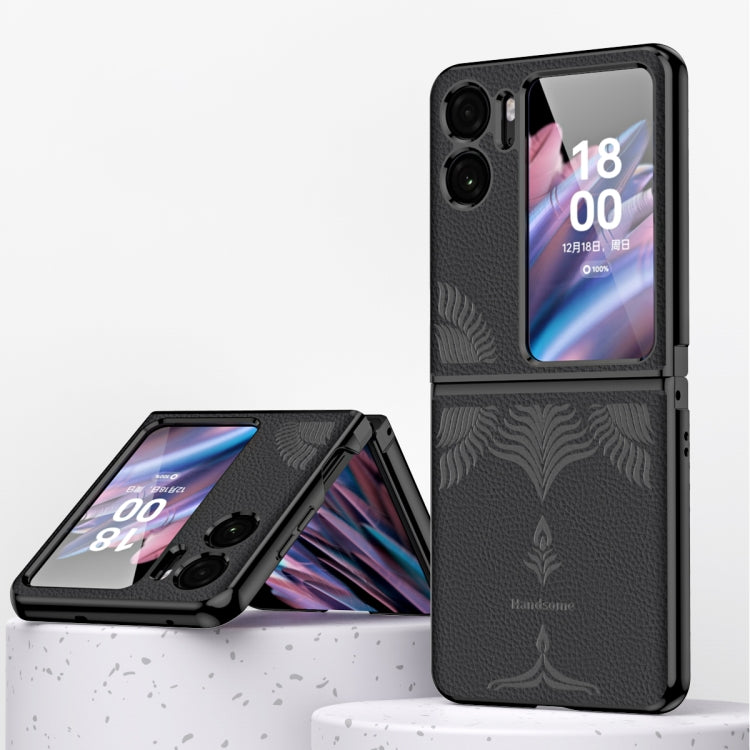 Litchi Pattern Electroplating Frame Embossed Phone Case, For OPPO Find N2 Flip
