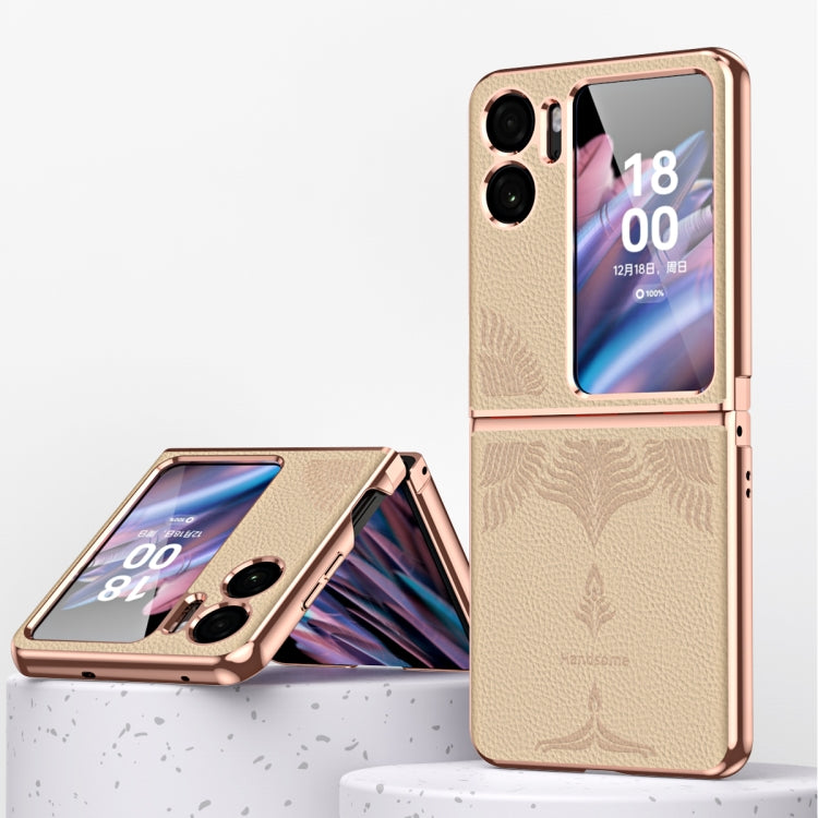 Litchi Pattern Electroplating Frame Embossed Phone Case, For OPPO Find N2 Flip
