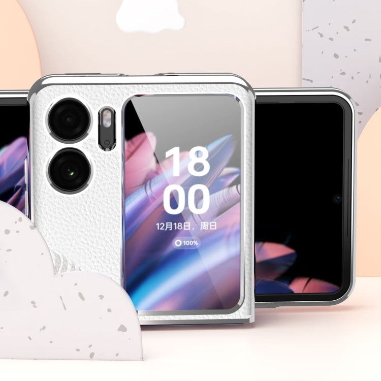 Litchi Pattern Electroplating Frame Embossed Phone Case, For OPPO Find N2 Flip