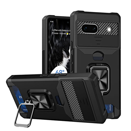 Camera Shield Card Slot Phone Case with Ring Holder, For Motorola Moto G Play 2023, For Google Pixel 7a, For Xiaomi Redmi Note 12 5G / Poco X5, For Xiaomi Redmi Note 12 Pro 5G