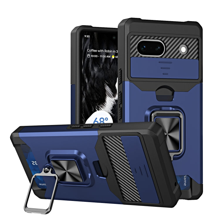 Camera Shield Card Slot Phone Case with Ring Holder, For Google Pixel 7a