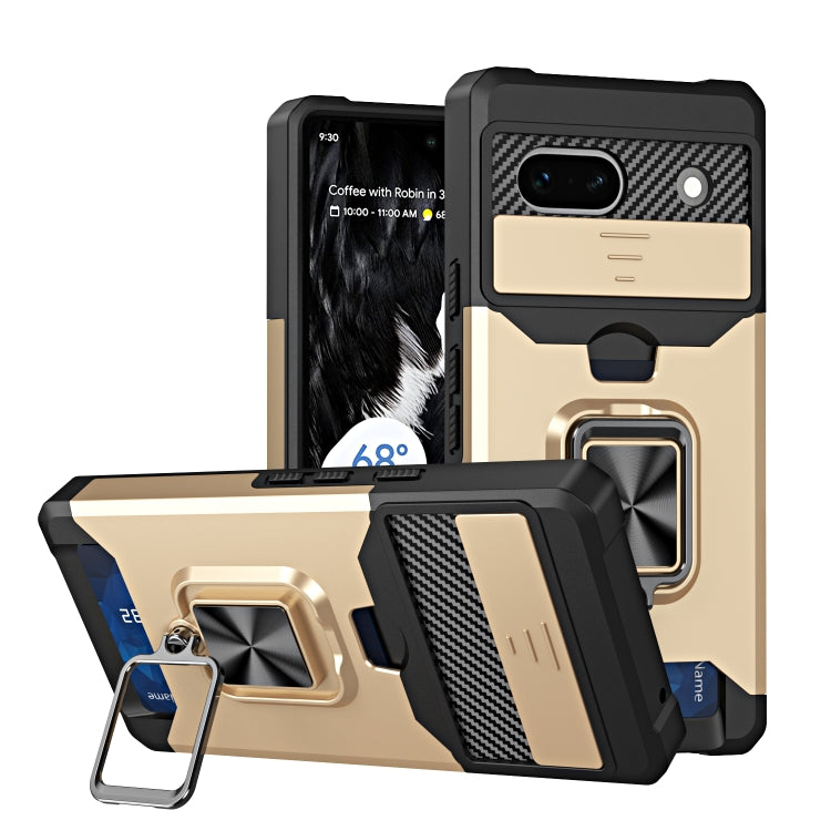 Camera Shield Card Slot Phone Case with Ring Holder, For Google Pixel 7a
