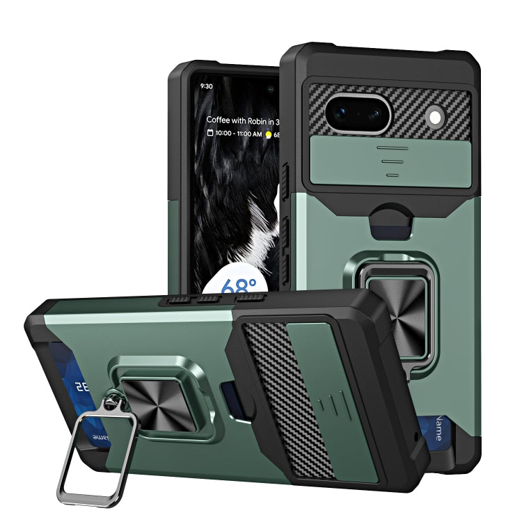 Camera Shield Card Slot Phone Case with Ring Holder, For Google Pixel 7a