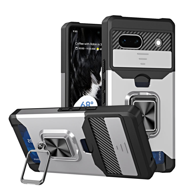 Camera Shield Card Slot Phone Case with Ring Holder, For Google Pixel 7a