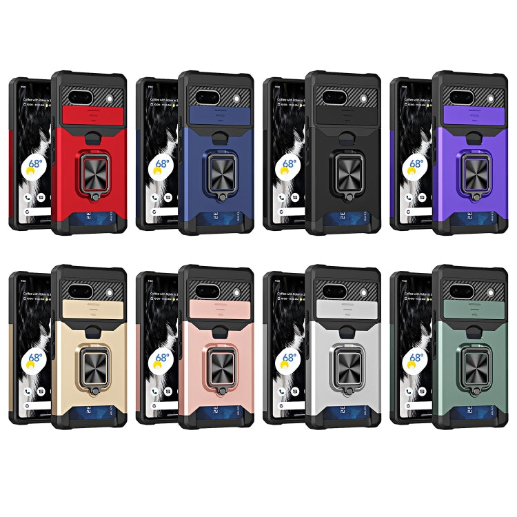 Camera Shield Card Slot Phone Case with Ring Holder, For Google Pixel 7a