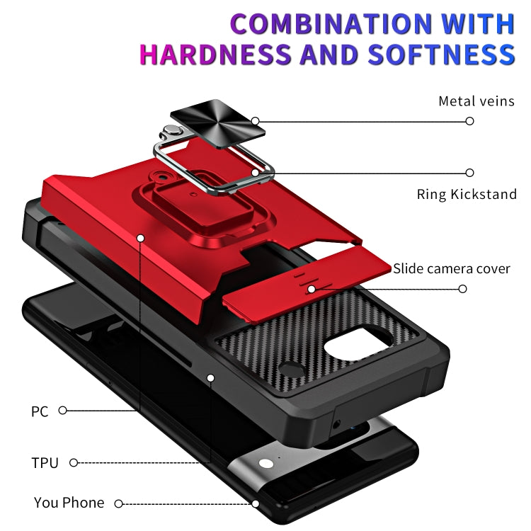 Camera Shield Card Slot Phone Case with Ring Holder, For Google Pixel 7a