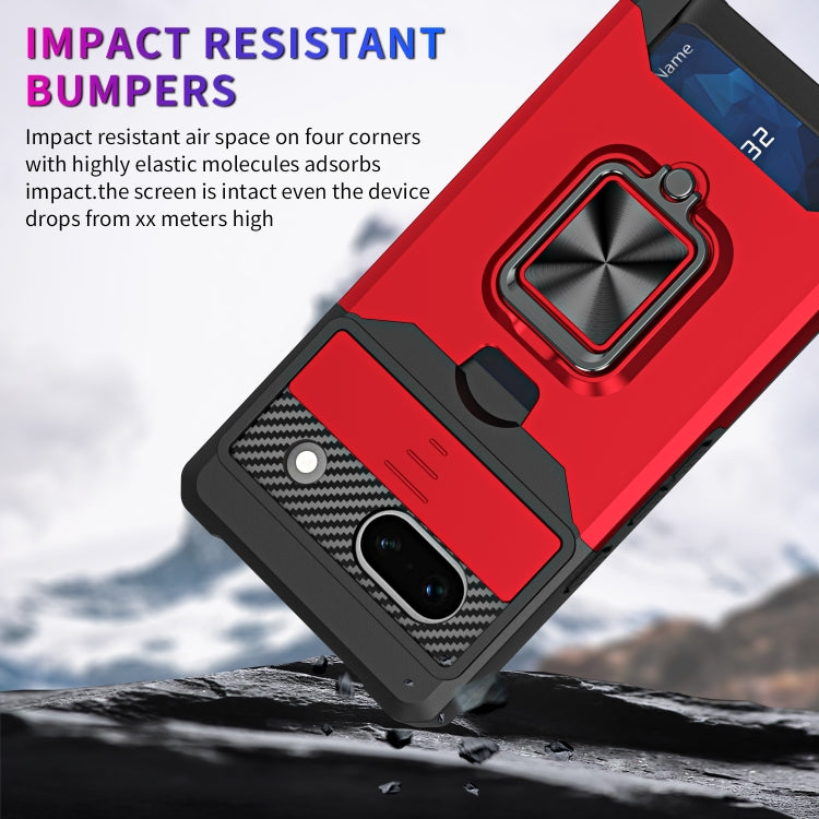 Camera Shield Card Slot Phone Case with Ring Holder, For Google Pixel 7a