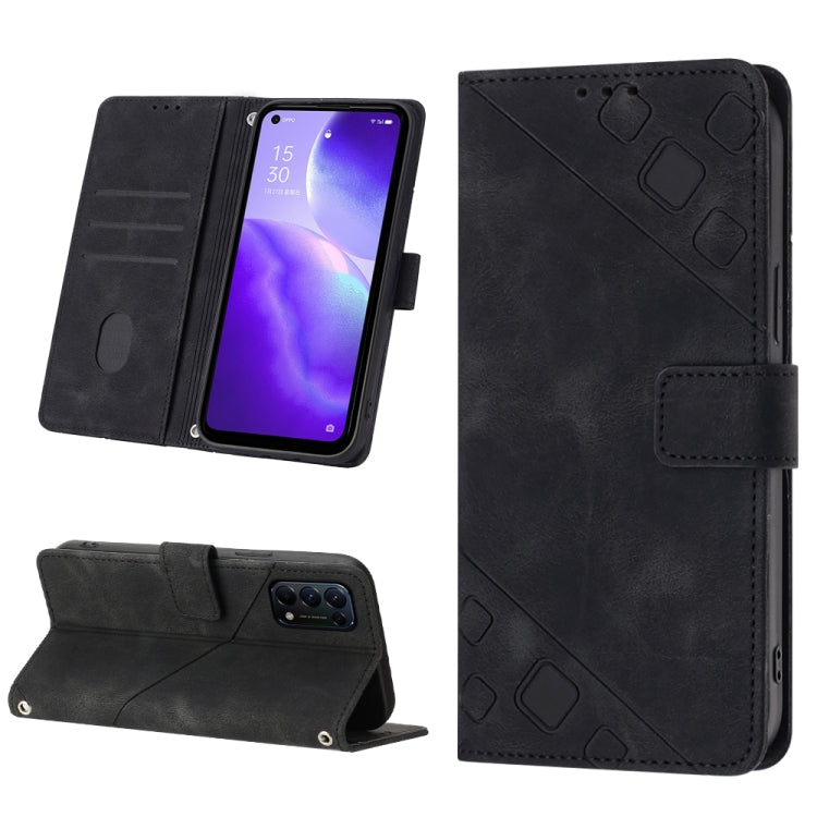 Skin-feel Embossed Leather Phone Case, For Realme 6, For Realme 6 Pro, For OPPO Reno5 A, For OPPO Reno9 Pro+, For OPPO Reno4, For OPPO Reno5 4G / Reno5 5G, For OPPO Reno6 4G, For OPPO Reno8 T 5G/A1 Pro 5G Global