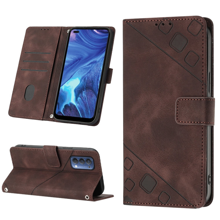 Skin-feel Embossed Leather Phone Case, For Realme 6, For Realme 6 Pro, For OPPO Reno5 A, For OPPO Reno9 Pro+, For OPPO Reno4, For OPPO Reno5 4G / Reno5 5G, For OPPO Reno6 4G, For OPPO Reno8 T 5G/A1 Pro 5G Global