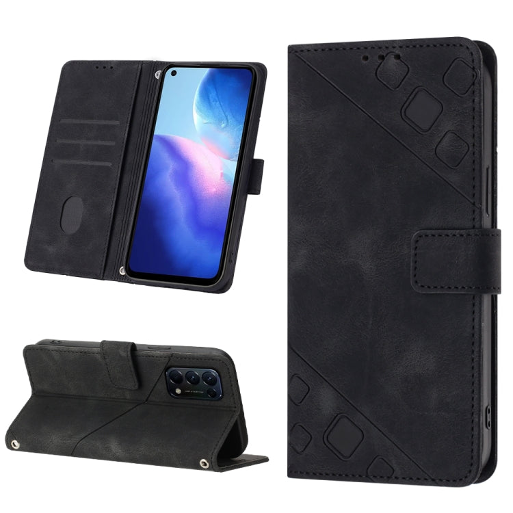 Skin-feel Embossed Leather Phone Case, For Realme 6, For Realme 6 Pro, For OPPO Reno5 A, For OPPO Reno9 Pro+, For OPPO Reno4, For OPPO Reno5 4G / Reno5 5G, For OPPO Reno6 4G, For OPPO Reno8 T 5G/A1 Pro 5G Global
