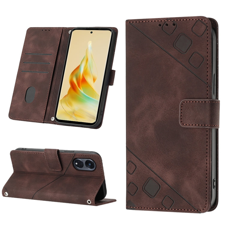 Skin-feel Embossed Leather Phone Case, For Realme 6, For Realme 6 Pro, For OPPO Reno5 A, For OPPO Reno9 Pro+, For OPPO Reno4, For OPPO Reno5 4G / Reno5 5G, For OPPO Reno6 4G, For OPPO Reno8 T 5G/A1 Pro 5G Global
