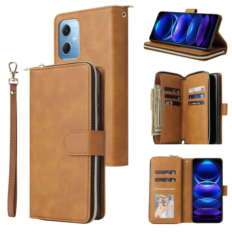 9 Card Slots Zipper Wallet Bag Leather Phone Case, For Samsung Galaxy A34, For Samsung Galaxy A54, For Xiaomi Redmi Note 12 5G Global / Poco X5, For Xiaomi Redmi Note 12 Pro 5G Speed / Note 12 Pro 5G Global / Poco X5 Pro                                ...