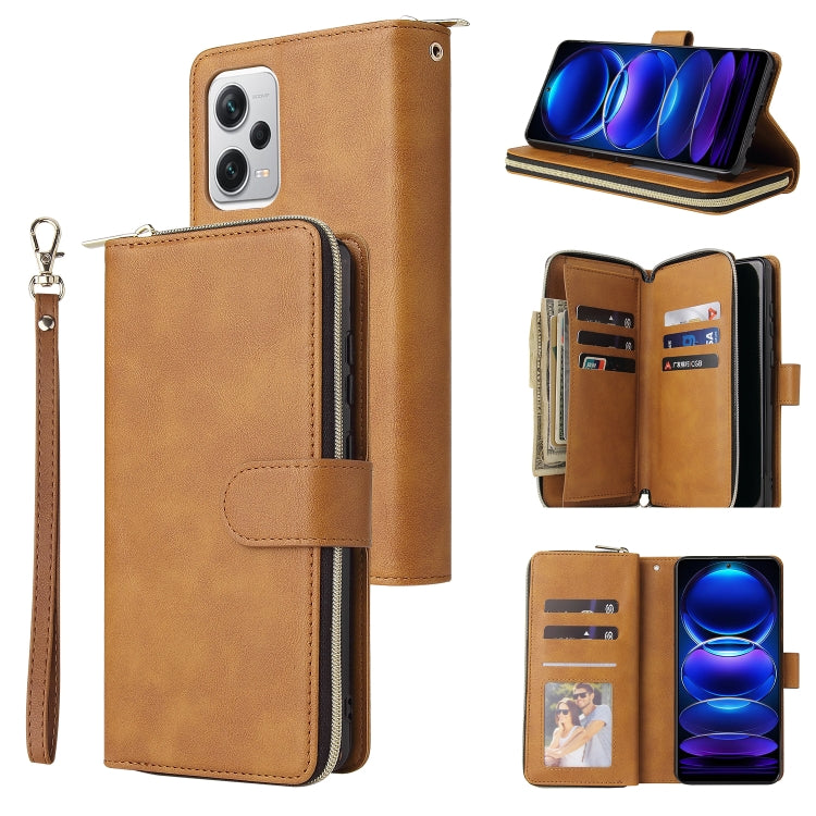 9 Card Slots Zipper Wallet Bag Leather Phone Case, For Samsung Galaxy A34, For Samsung Galaxy A54, For Xiaomi Redmi Note 12 5G Global / Poco X5, For Xiaomi Redmi Note 12 Pro 5G Speed / Note 12 Pro 5G Global / Poco X5 Pro                                ...