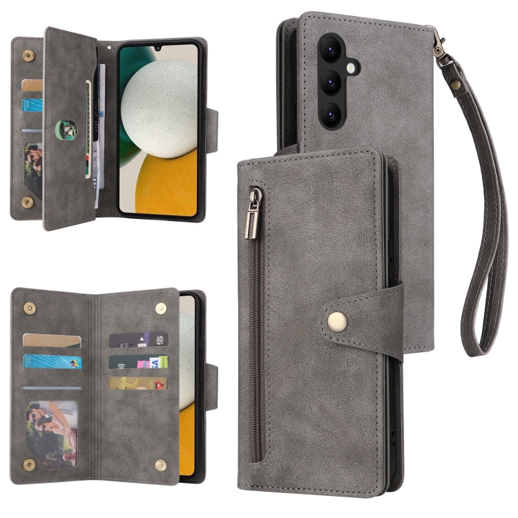 Rivet Buckle 9 Cards Three Fold Leather Phone Case, For Samsung Galaxy A34, For Samsung Galaxy A54, For Xiaomi Redmi Note 12 5G Global / Poco X5, For Xiaomi Redmi Note 12 Pro 5G Speed / Note 12 Pro 5G Global / Poco X5 Pro                               ...