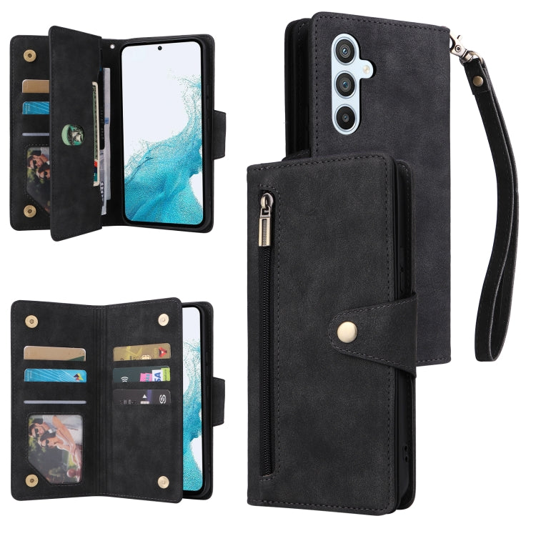 Rivet Buckle 9 Cards Three Fold Leather Phone Case, For Samsung Galaxy A34, For Samsung Galaxy A54, For Xiaomi Redmi Note 12 5G Global / Poco X5, For Xiaomi Redmi Note 12 Pro 5G Speed / Note 12 Pro 5G Global / Poco X5 Pro                               ...